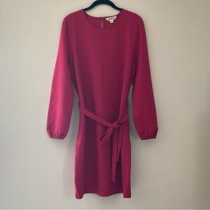 Boden Violet Ponte Knit Shift Dress Size 12 Long Puff Sleeve Above Knee